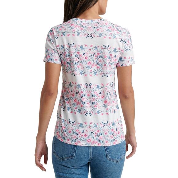 Lucky Brand Shirt Womens S White Botanical Print Cotton Crew Neck Short Sleeve - Picture 13 of 14